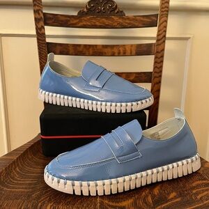 Ilse Jacobsen Robin’s Egg Blue patent “Tulip” Loafers